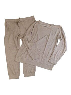 Women’s Long Sleeve Pajama Set in Taupe - Cozy Lounge Top & Jogger Pants